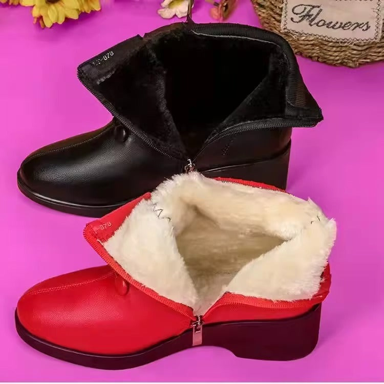 Botas de tacón oblicuo de piel suave para mujer